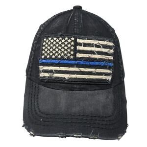 American Flag Baseball Cap Black OS Adjustable Patriotic Distressed KB ETHOS